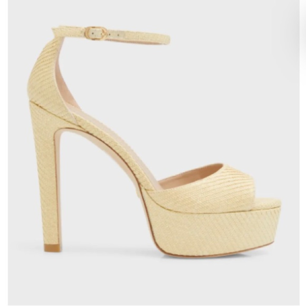 🌹STUART WEITZMAN🌹Disco Raffia Ankle-Strap Platform Sandals Size: 8.5B